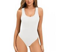 RuiChy Bodys pour Femmes Manches U cou Bodysuit Femme Hauts de Combinaison Sortie Coupe Slim Casual Bodysuits Justaucorps Tenue de Club(Blanc/L)