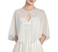 RuiChy Châle Cape en Mousseline pour Femme, Élégant Boucle Perle Châle Étole pour Robe de Soirée Transparent Boléro Cardigan Mariage Mariée Cache-épaules Poncho Gilets Manteau Court (Blanc)