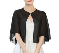 RuiChy Châle Cape en Mousseline pour Femme, Élégant Boucle Perle Châle Étole pour Robe de Soirée Transparent Boléro Cardigan Mariage Mariée Cache-épaules Poncho Gilets Manteau Court (Noir)