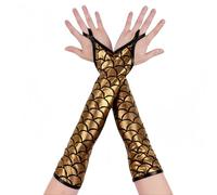 RuiChy Gants longs métalliques sans doigts pour femmes gants de costume brillants en écailles de poisson longueur coude pour soirée mascarade rave spectacle cosplay boîte de nuit danse(Or)