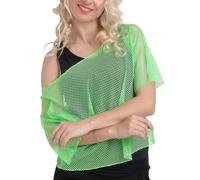 RuiChy Haut en Résille Néon pour Femmes, T-Shirts à Manches Courtes en Maille Déguisement Fluo Années 80 Thème Rétro Festival de Musique Carnaval Fête Disco Vetement Taille Unique (Vert)