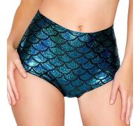 RuiChy Hot Pants à Échelles de Poisson pour Femme Shorts Booty métalliques Brillants Taille Haute Shorts Skinny d’été pour Tenues de Danse Club de Nuit fêtes de Rave Costumes de Spectacle, Bleu