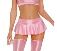 RuiChy Mini-Jupe Brillante Femme Jupe Plissée Transparente Sexy Jupe Courte A-Line Élastique Style Y2K pour Rave Party Boîte de Nuit et Tenues de Danse, Rosa/L