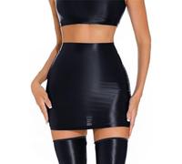 RuiChy Mini Jupes Brillantes pour Femmes, Jupe Crayon Taille Haute et Taille Brillante Sexy, Voir Travers des Jupes Courtes Hanche, Look Humide élastique, Jupe pour la boîte de Nuit fête soirée Rave