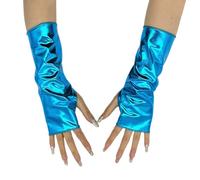 RuiChy Mitaines métalliques unisexes en cuir verni brillant - Manchettes courtes pour soirée, bal masqué, rave, spectacle, cosplay, boîte de nuit, bleu, AS