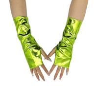 RuiChy Mitaines métalliques unisexes en cuir verni brillant - Manchettes courtes pour soirée, bal masqué, rave, spectacle, cosplay, boîte de nuit, Vert, AS