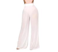 RuiChy Pantalons Transparente pour Femmes Pantalons de Maillage Sheer d'Été Haut Waist Coupe Lâche Casual Pantalons Évasés de Plage Couverture pour Bikini Bas Sexy Club(Blanc/M)