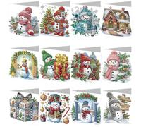 RuiDay 12PCS Carte de Vœux de Noël, DIY Diamant Peinture Cartes de Vœux, Cartes de Noël faites à la main, Carte Broderie Diamant Noel avec Enveloppes, Cadeau de Noël (B09-12pcs)