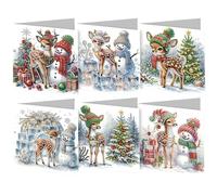 RuiDay 12PCS Carte de Vœux de Noël, DIY Diamant Peinture Cartes de Vœux, Cartes de Noël faites à la main, Carte Broderie Diamant Noel avec Enveloppes, Cadeau de Noël (B08-6pcs)