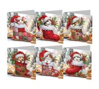 RuiDay 6/12PCS Carte de Vœux de Noël, Diamond Painting Carte de Noël Bricolage, Carte Broderie Diamant Noel avec Enveloppes, Cartes de Noël Faites à la Main, Cadeau de Noël (A06-6pcs)