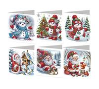 RuiDay 6/12PCS Carte de Vœux de Noël, Diamond Painting Carte de Noël Bricolage, Carte Broderie Diamant Noel avec Enveloppes, Cartes de Noël Faites à la Main, Cadeau de Noël (A11-6pcs)