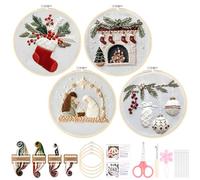RuiDay Kit de broderie de Noël, Christmas Embroidery Kit, Christmas Gnomes Embroidery Kits, Kit de broderie débutant pour adultes, Kit de point de croix de Noël (A04-4PCS)