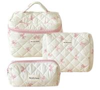 RuiDay Lot de 3 sacs de maquillage portable, trousse de maquillage, organisateur de cosmétiques, en coton, floral, sac de toilette de voyage, sac de toilette de voyage, sac de toilette de voyage