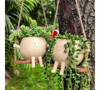 RuiDay Smiley Pots De Fleurs À Suspendre,Pot de Fleur Suspendu avec Visage Sourire Et Balançoire,Résine Pot Plante Interieur,Décoration Murale pour Intérieur, Balcon et Jardin