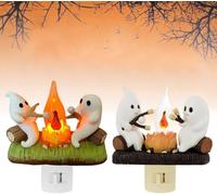 RuiDay Veilleuse Vacillante De Feu De Camp Fantôme, Veilleuse Fantôme De Feu De Camp, décoration d'Halloween 2024, LED Lampe de Nuit Fantôme, lampe décorative (Blanc + Noir, 2pcs)