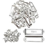 Ruidee Lot de 50 porte-étiquettes en métal 60 x 17 mm avec étiquettes pour meubles, tiroirs, armoires, bibliothèque, carte nom (IBQK-Silver-60)