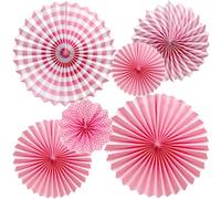 Ruidee Lot de 6 éventails en papier à suspendre avec éventails en papier colorés, arc-en-ciel à suspendre pour décorations de fête, festival, carnaval, fête d'anniversaire (rose)