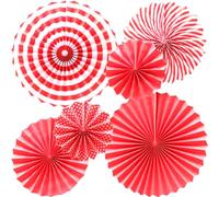 Ruidee Lot de 6 éventails en papier à suspendre avec éventails en papier colorés, arc-en-ciel à suspendre pour décorations de fête, festival, carnaval, fête d'anniversaire (rouge)