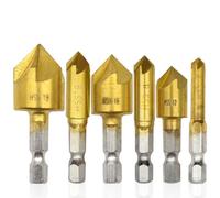 Ruidee Lot de 6 forets pour évaseur en titane revêtu de Hss Degrés évaseurs coniques avec tige hexagonale et biseautage à 90 °. Embouts pour évasateur Hss pour métal bois(ZT-6)
