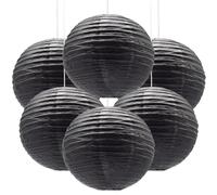 Ruidee Lot de 6 lanternes en papier rondes décoratives à suspendre pour anniversaire, mariage, Noël, mariage, décoration d'intérieur, décoration de fête (30,5 cm, noir)