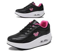 RUIDENG Chaussures de marche confortables pour femme - Chaussures de marche à plateforme pour femme - Pour le travail et le quotidien - En cuir - Avec coussin d'air - Base épaisse, noir/rose, 9