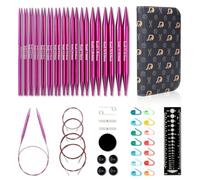 RUIDI Kit d'Aiguilles à Tricoter, Aiguilles Circulaires Interchangeables en Aluminium avec Étui et Accessoires, 13 Paires d'Aiguilles Circulaires (13cm), tailles 2,75mm à 10mm (Fuchsia)