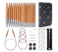 RUIDI Kit d'Aiguilles à Tricoter, Aiguilles Circulaires Interchangeables en Bambou avec Étui & Accessoires, 10 Paires d'Aiguilles Circulaires (10cm), tailles 3,5mm à 10mm