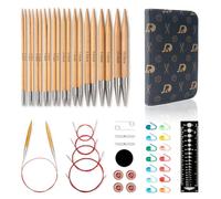 RUIDI Kit d'Aiguilles à Tricoter, Aiguilles Circulaires Interchangeables en Bois avec Étui & Accessoires, 10 Paires d'Aiguilles Circulaires (12cm), tailles 3,5mm à 10mm