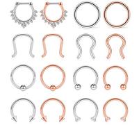 Ruifan Piercing circulaire en forme de fer à cheval de 16 g et anneau pour nez, oreille, septum avec zircone cubique transparent en acier chirurgical 316L 2 à 16 pièces, Métal Cristal, zirconium carré