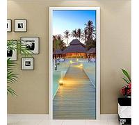 Ruifulex Sticker Porte Belle Vue sur La Mer 3D Photo Papier Peint Étanche Creative DIY Porte Autocollant PVC Vinyle Mur Papier Salon Chambre Porte Murale