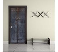 Ruifulex Sticker Porte Nouveau Style Chinois Vieux Porte en Bois Autocollant Mural 3D Porte Murale Affiche PVC Autocollants Autocollants Imitation décalque Home Decor