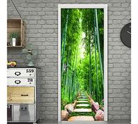 Ruifulex Sticker Porte Vert Bambou Forêt Route Route Autocollant 3D Papier Peint PVC Autocollant Étanche Murale Salon Etude Porte Décoration de La Maison