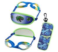 RUIGAO Lunettes de natation pour enfants de 4 à 7 ans, lunettes de natation 3T/4T/5T/6T, lunettes de natation dinosaures bleues pour enfants/jeunes/jeunes sans sangle en nylon cassée