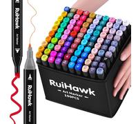 RuiHawk 100 Couleurs Feutre a Alcool, Feutres Coloriage Adulte, Marqueurs à Croquis Double Pointe 2S Séchage Rapide avec Pochette de Transport et Espaceur pour les Débutants Artistes Dessin