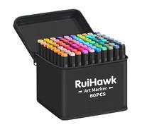 RuiHawk Feutres Alcool, 80 Couleurs Feutre a Alcool Pointe Double, 2S Séchage Rapide Marqueur avec Pochette de Transport et Espaceur, Feutre Coloriage Adulte pour Croquis Coloriage Calligraphie