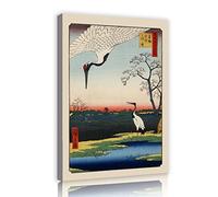RUIHOME Decor Art mural Utagawa Hiroshige Retro Artwork Minowa Kanasugi Mikawashima Grue sur toile Impression pour Salon Bureau Hall des Murs Décor 45x30cm Cadre intérieur