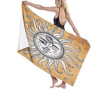 RUiillg Serviette De Plage Microfibre,Soleil Et Lune Vintage Grande Serviette De Plage Légère De Drap De Bain Parfaite pour Les Sports De Remise en Forme De Natation De Voyage D'Hôtel De Famille