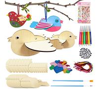 RUIJIE 16 Pièces Kits Bricolage Oiseaux 3D en Bois Loisirs Créatifs pour Enfants DIY Activité Manuelle Décoration Suspendue Fêtes d'Anniversaire Artisanat Familial pour Filles Garçon 6-12 Ans