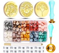 RUIJIE Kit de Cachet de Cire, 150 Pièces Perles de Cire à Cacheter avec 3 Tampon à Cire, 10 Bougies à Thé, 1 Cuillère & 1 Stylo Métallique pour Mariage Carte Enveloppes Emballage Cadeau (10 Couleurs)