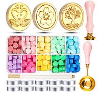 RUIJIE Kit de Cachet de Cire, 150 Pièces Perles de Cire à Cacheter avec 3 Tampon à Cire, 10 Bougies à Thé, 1 Cuillère & 1 Stylo Métallique pour Mariage Carte Enveloppes Emballage Cadeau (10 Couleurs)