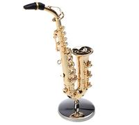 RuiJOTWAT Saxophone alto miniature plaqué or, modèle réduit d'instrument de saxophone en laiton, mobilier et décoration [boîte en cuir + socle]