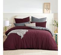 RUIKASI Parure de lit 200 x 200 cm, rouge bourgogne et gris, 3 pièces - Parure de lit réversible avec housse de couette 200 x 200 cm et fermeture éclair, parure de lit en microfibre Oeko-TEX, douce et