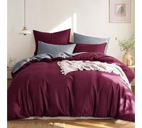 Ruikasi Parure de lit 200x220 Coton Rouge - Ensemble de literie 200x220cm 3 pièces, parure de lit réversible 3 pièces avec fermeture éclair, ensemble de housse de couette bicolore Bourgogne et Gris