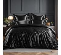 RUIKASI Parure de lit en satin 200x220 Noir - Ensemble de housse de couette de luxe soyeux avec un éclat comme la soie pour les cheveux et la peau, Parure de lit brillante 200x220cm avec fermeture