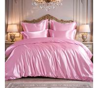 RUIKASI Parure de lit en satin 220x240 Rose - Ensemble de housse de couette de luxe soyeux avec un éclat comme la soie pour les cheveux et la peau, Parure de lit brillante 220x240cm avec fermeture