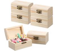 Ruikcoll Petite boîte en bois, Coffre au trésor rectangulaire, Mini coffre au trésor en bois, Kit de bricolage, pour rangement et décoration, 6 pièces