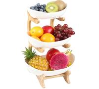 Ruikcoll Présentoir à fruits , étagère à fruits en bois à trois niveaux | Comprend deux ouvre-oranges et un épluche-oranges, idéal pour conserver les fruits, les légumes et les en-cas (en céramique)