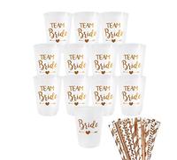 Ruikdly 12 pièces Team Bride Tasses pailles or rose Equipe de Mariée et Party Cups Bride to be Cups Pour les enterrements de vie de jeune fille, les fiançailles, les enterrements de vie de garçon