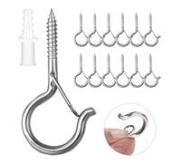 Ruikdly Crochet Inox à Visser 12 Pièces Avec Boucle de Sécurité - Crochet de Plafond en Bois Pour Suspendre Paniers à Plantes, Mangeoires à Oiseaux, Lanternes, Tasses