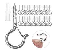 Ruikdly Crochet Inox a Visser 50 Pièces Piton à Visser avec Boucle de Sécurité Crochets de Plafond Bois Pour Suspendre des Paniers à Plantes, des Mangeoires à Oiseaux, des Lanternes,Tasse